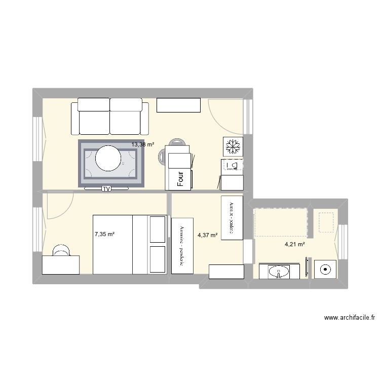 Abbé Greg modif 7. Plan de 4 pièces et 29 m2