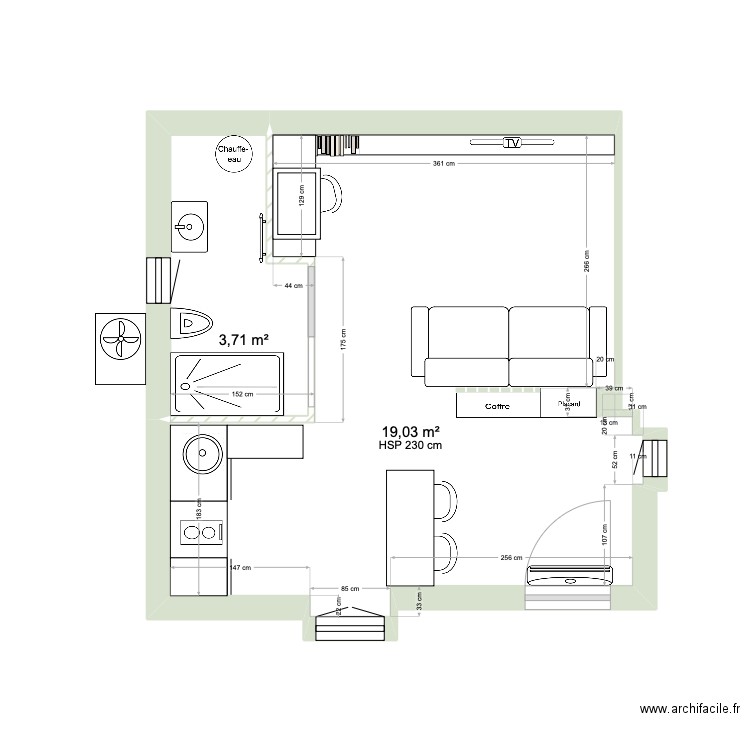 MARLO. Plan de 3 pièces et 23 m2