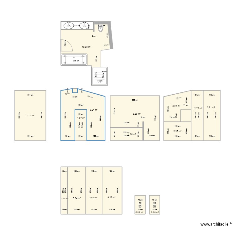 sdb d. Plan de 18 pièces et 66 m2