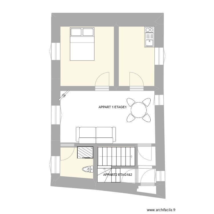 plan_LIEUSAINT_ETAGE1. Plan de 4 pièces et 19 m2