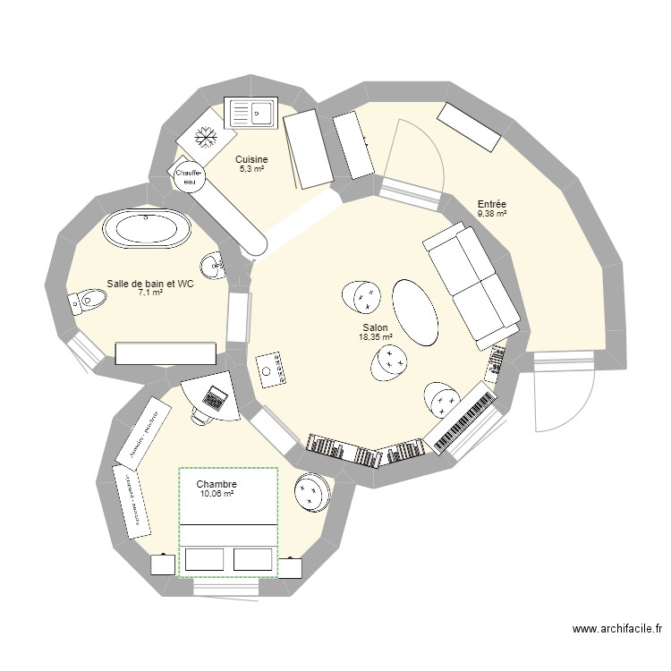 KERTERRE. Plan de 5 pièces et 50 m2