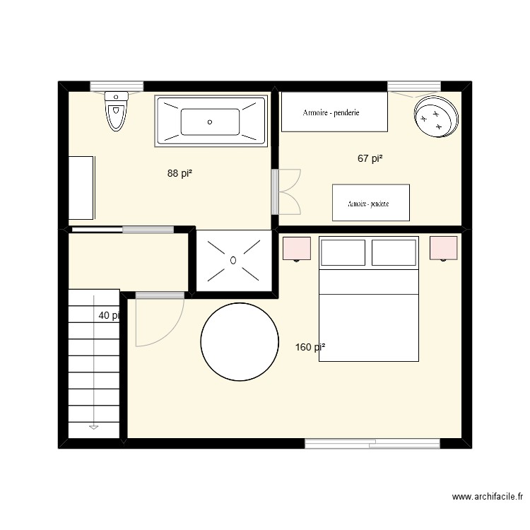 PLan etage 2. Plan de 4 pièces et 33 m2