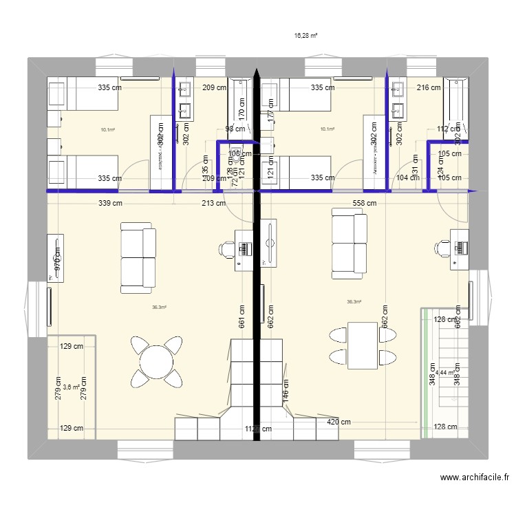 Projet avec garage grange 2. Plan de 8 pièces et 218 m2