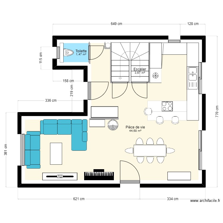 RDJ. Plan de 5 pièces et 106 m2