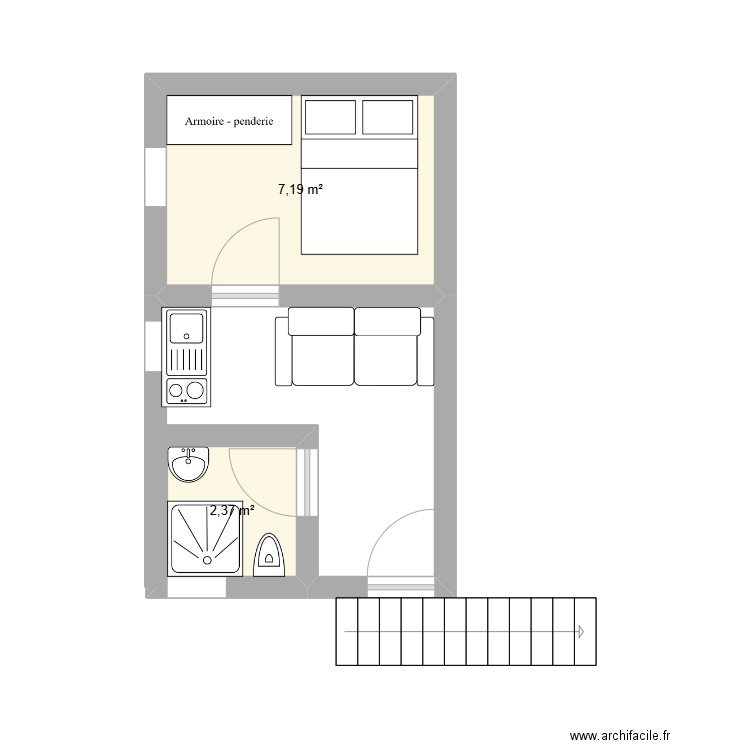 fred. Plan de 2 pièces et 10 m2