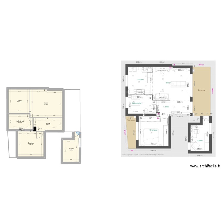 appart nu. Plan de 7 pièces et 57 m2