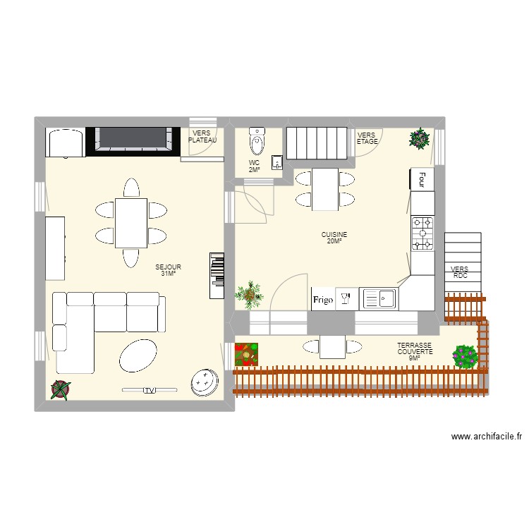 1er ETAGE MONTOLIVET. Plan de 5 pièces et 61 m2