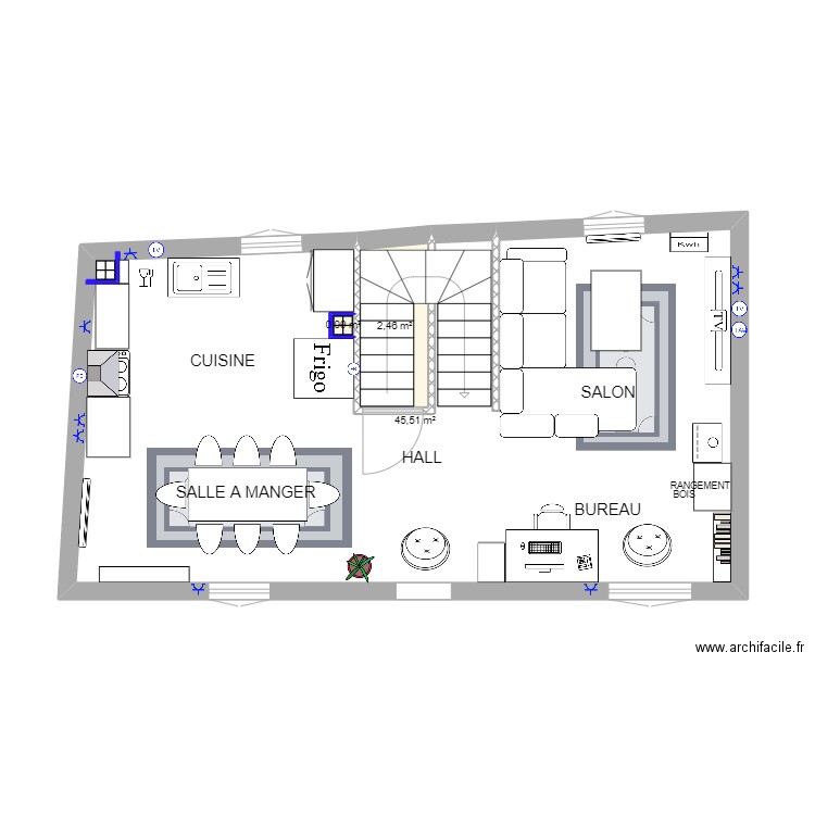 Duplex (2eme étage). Plan de 3 pièces et 48 m2