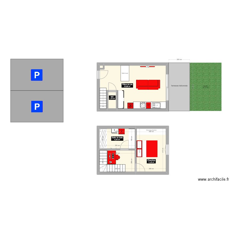 Heyrieux. Plan de 5 pièces et 50 m2