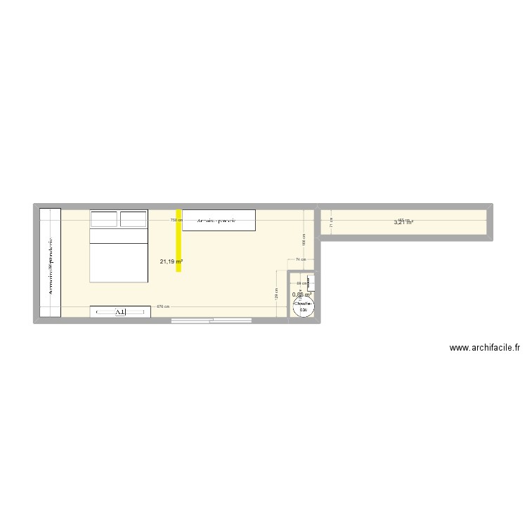 chambre parent. Plan de 3 pièces et 25 m2