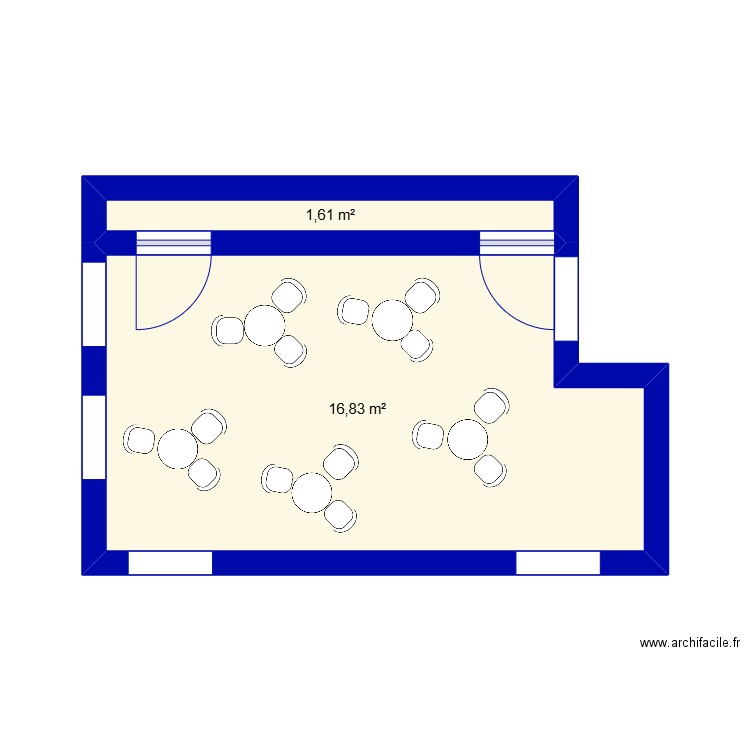 plan porte oouverte . Plan de 2 pièces et 18 m2