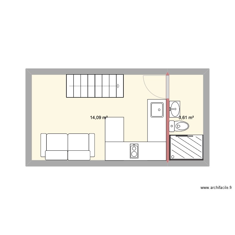 Tiny house. Plan de 2 pièces et 18 m2