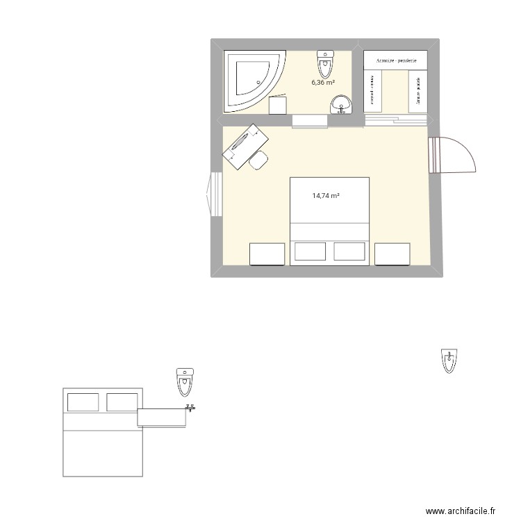 Ma chambre . Plan de 2 pièces et 21 m2