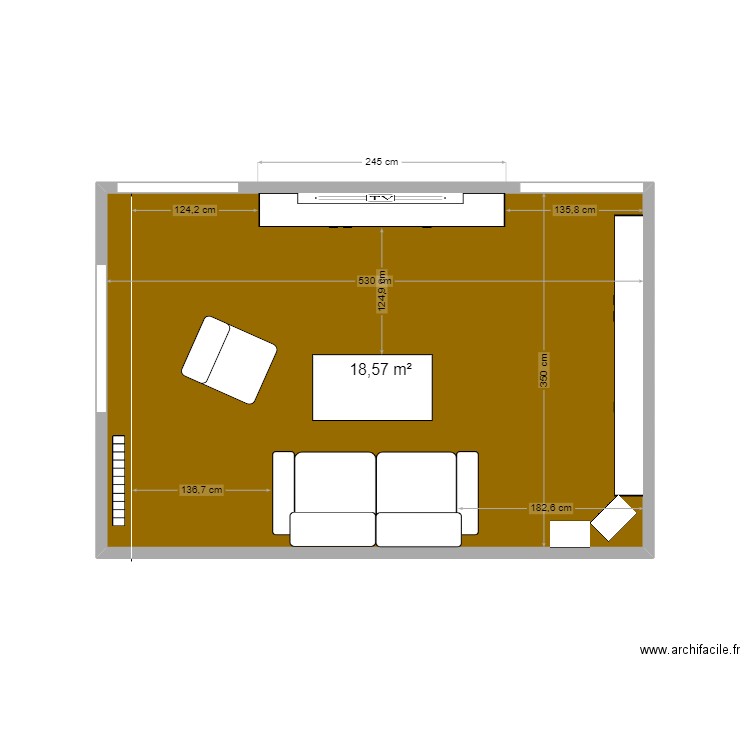 salon bis. Plan de 1 pièce et 19 m2