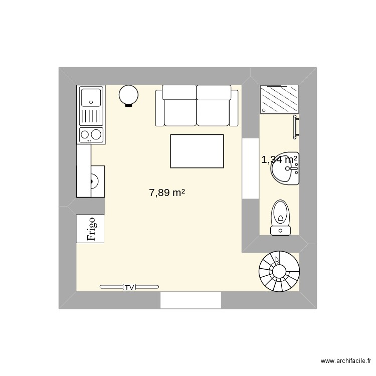 dependance. Plan de 2 pièces et 9 m2