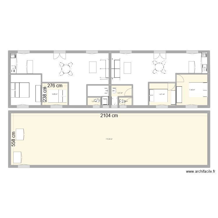 Gîtes mesures réelles. Plan de 7 pièces et 147 m2