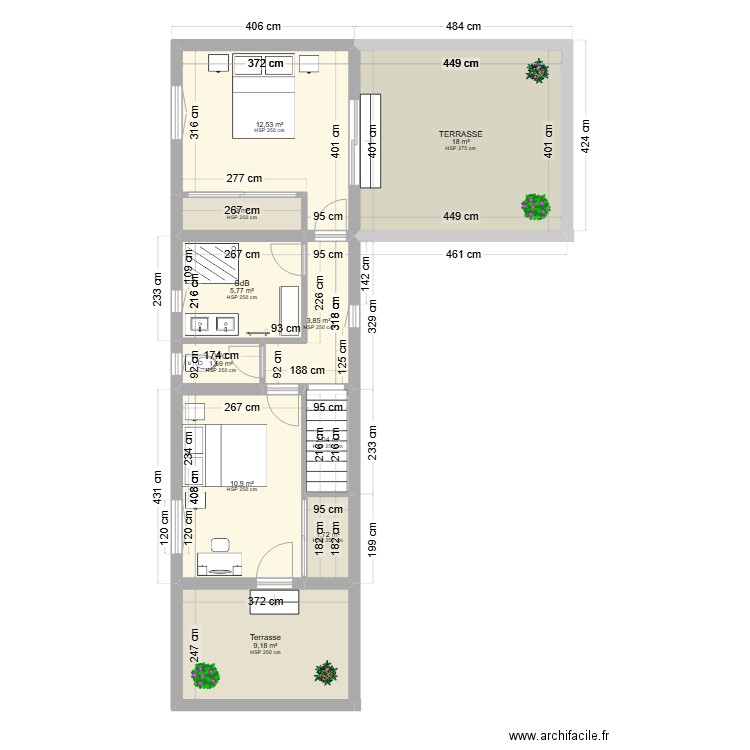 EXTENSION 1er ETAGE. Plan de 8 pièces et 58 m2