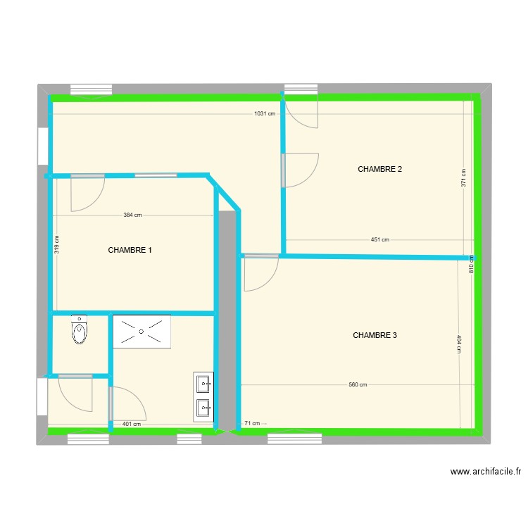 MAURY 2EME PROJET. Plan de 2 pièces et 75 m2