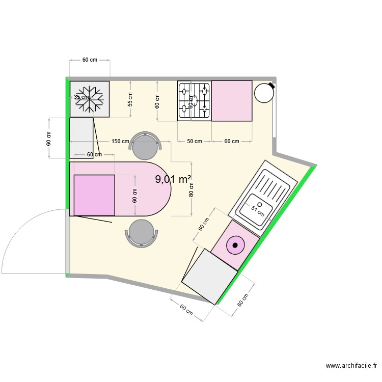 Reby 1. Plan de 1 pièce et 9 m2