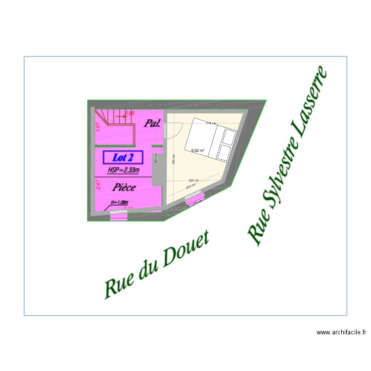 TSM ETAGE. Plan de 1 pièce et 9 m2