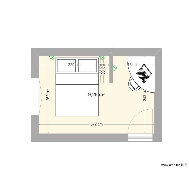 Chambre 2. Plan de 1 pièce et 9 m2