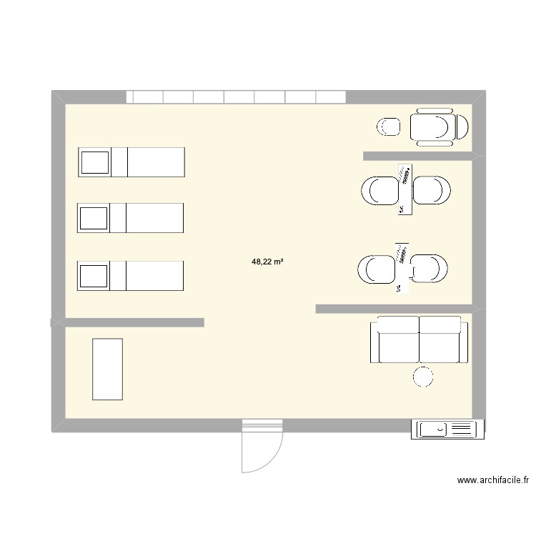 Salon Roxane. Plan de 1 pièce et 48 m2