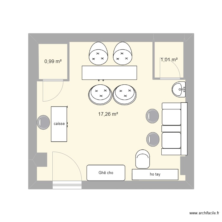 Plan mian nails V1. Plan de 3 pièces et 20 m2