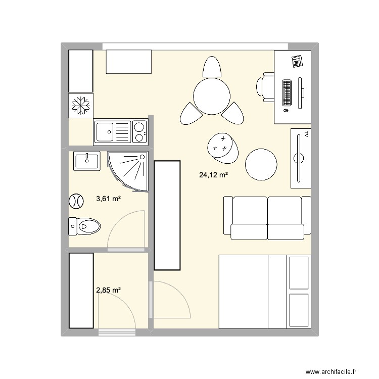 Appart du 32. Plan de 3 pièces et 31 m2