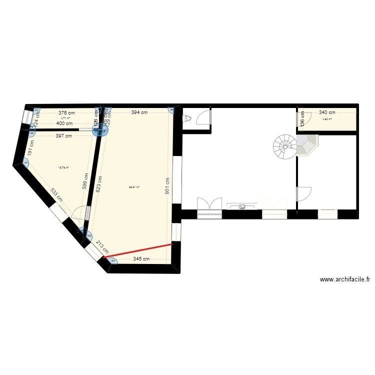 plan 002. Plan de 5 pièces et 65 m2