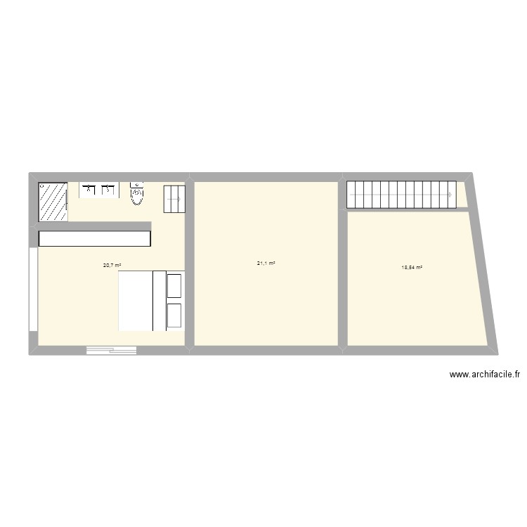 extension. Plan de 3 pièces et 60 m2