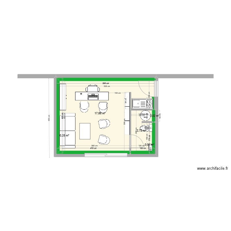 Bureau PSB jardin. Plan de 5 pièces et 21 m2