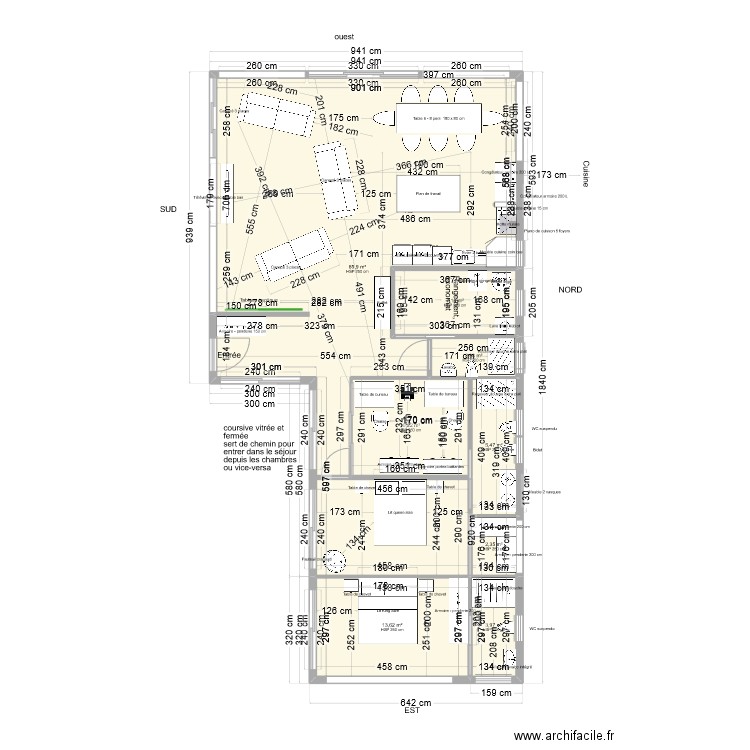 Plan L 135 m2 ALCOROCHEL. Plan de 8 pièces et 132 m2