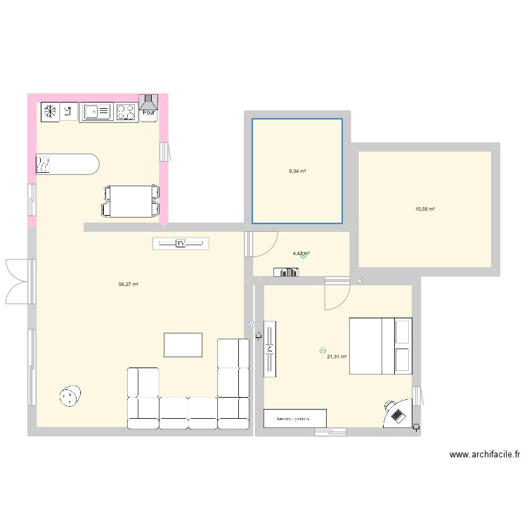 plan louna. Plan de 5 pièces et 107 m2