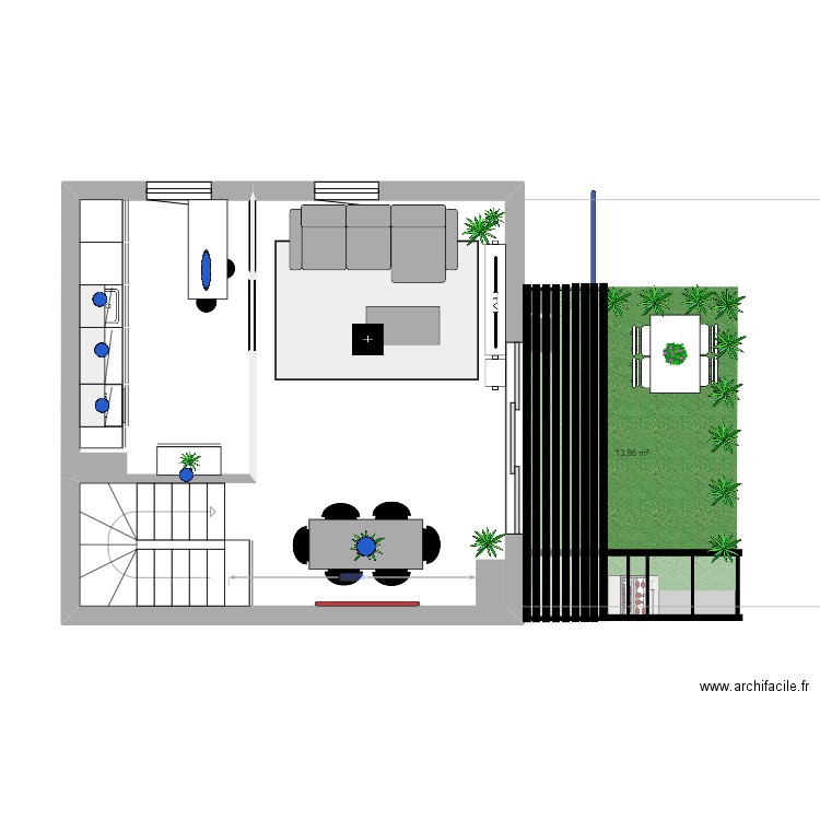 oragnisation. Plan de 8 pièces et 71 m2