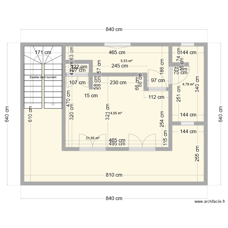 Maison hotte. Plan de 5 pièces et 46 m2