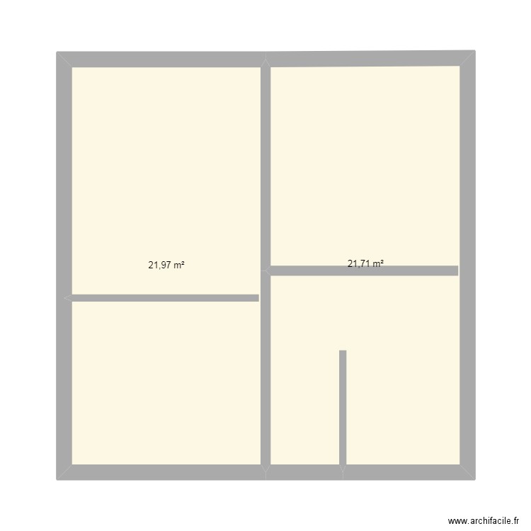 RDC. Plan de 2 pièces et 44 m2