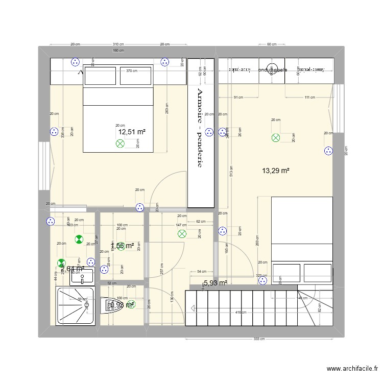 R+1. Plan de 6 pièces et 37 m2