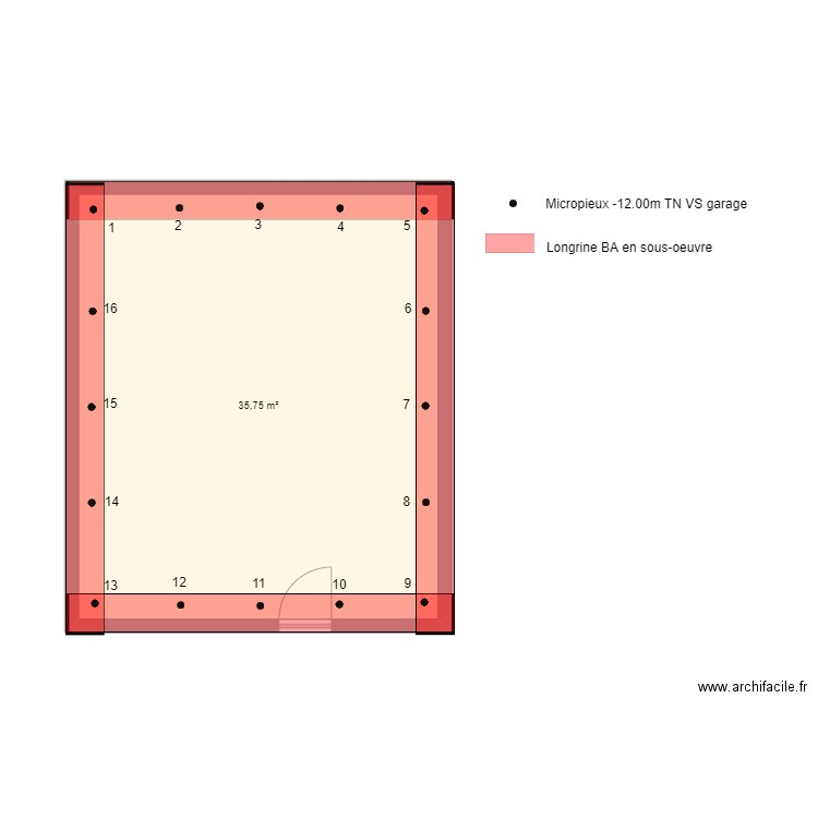 KAHN . Plan de 1 pièce et 36 m2