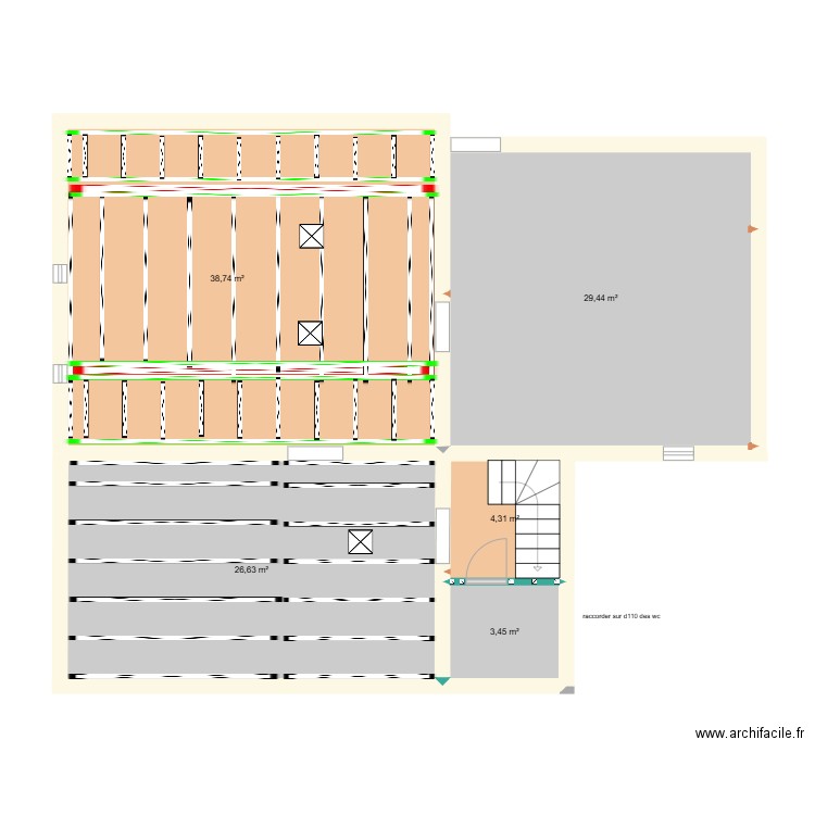 étage Sonnac renfort madrier pour pose rail pour plafond ba13. Plan de 5 pièces et 103 m2