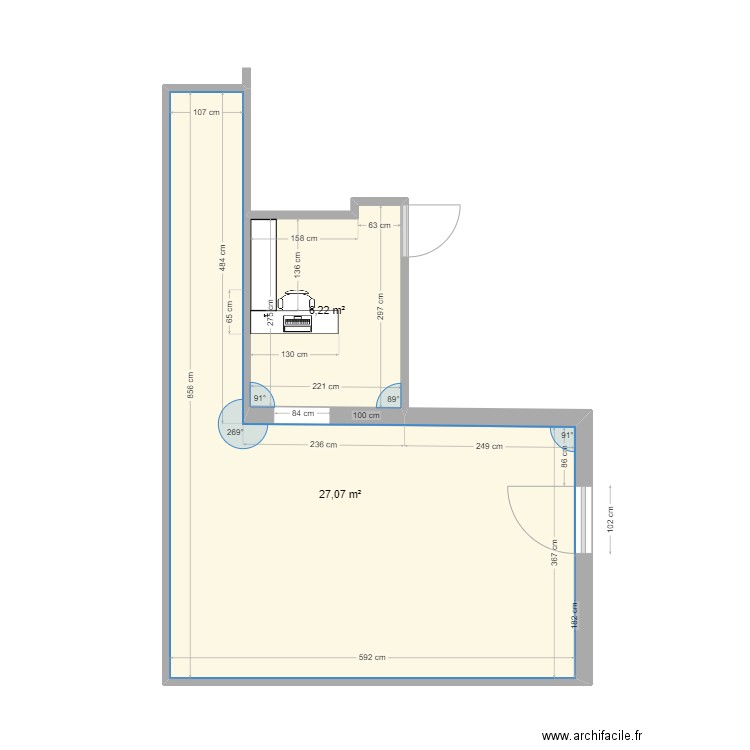 nimes accueil 2. Plan de 2 pièces et 33 m2