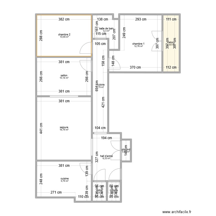 appart avant. Plan de 12 pièces et 85 m2