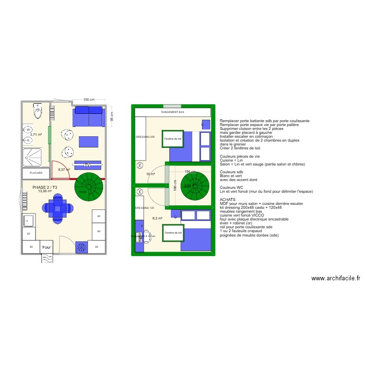 T3 DUPLEX. Plan de 6 pièces et 47 m2