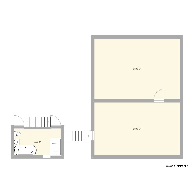 Habitation-SDB-grenier. Plan de 3 pièces et 70 m2