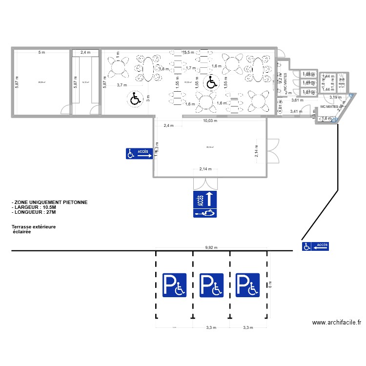 Restaurant places de parking. Plan de 11 pièces et 212 m2