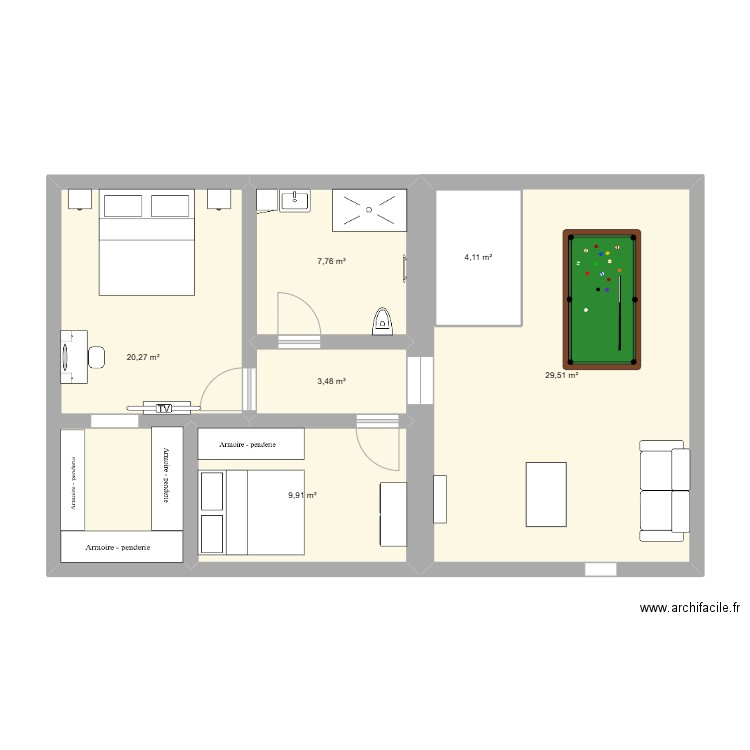 etage 1. Plan de 6 pièces et 79 m2