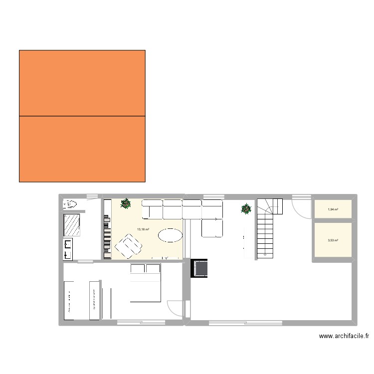 Maison. Plan de 3 pièces et 19 m2