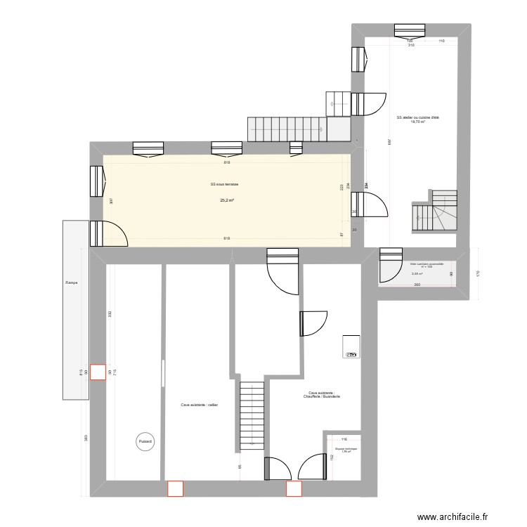 Projet_RDF_SS_003 avec escalier cave. Plan de 2 pièces et 28 m2