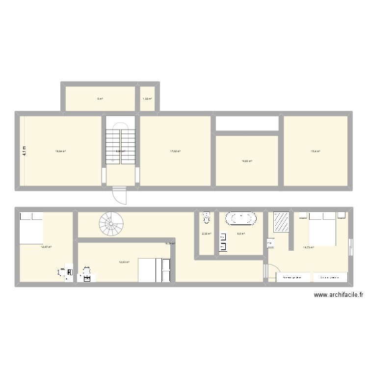 Maison Monein. Plan de 13 pièces et 149 m2