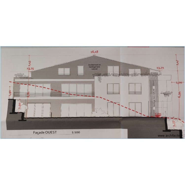 façade ouest existant pergola. Plan de 0 pièce et 0 m2