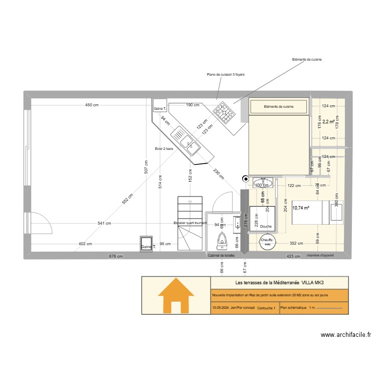 Nouvelle implantation n°1 niveau jardin VILLA MK3 13015 Marseille. Plan de 2 pièces et 13 m2